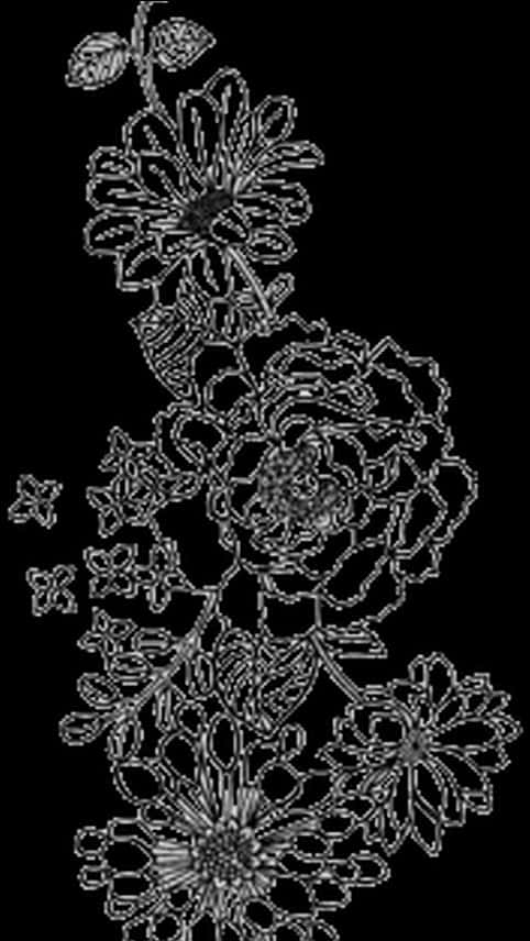 Monochrome Floral Sketch Art PNG Image