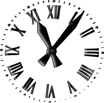 Monochrome Roman Numerals Clock PNG Image