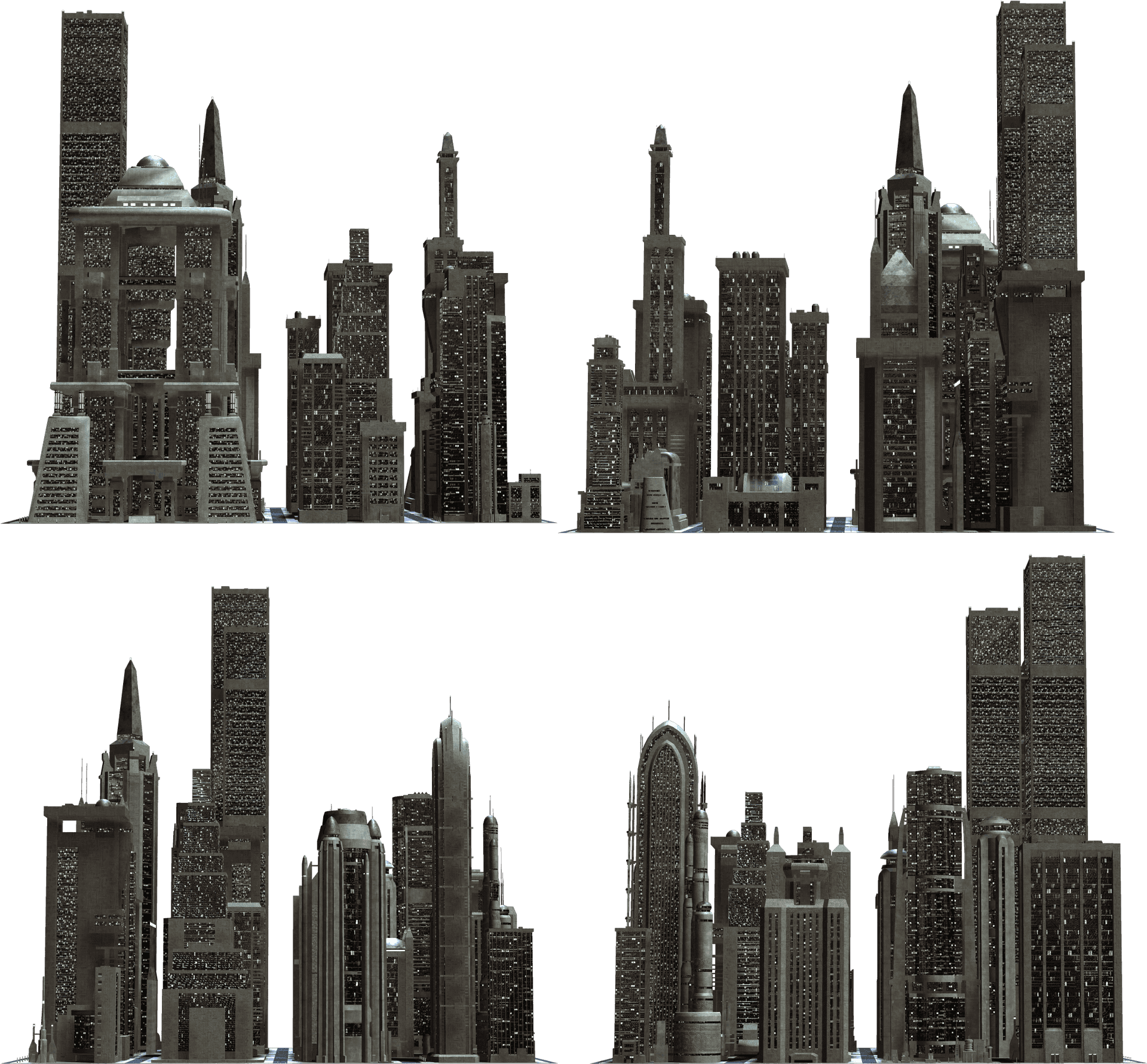 Monochrome Skyscraper Cityscape Silhouette PNG Image