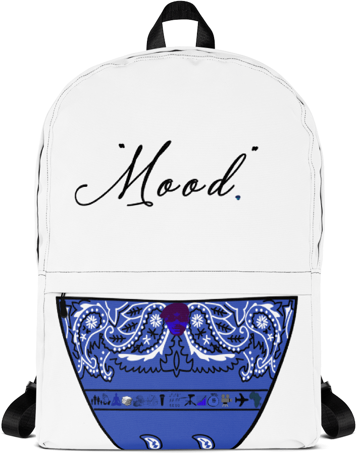 Mood Printed Backpackwith Blue Paisley Design PNG Image