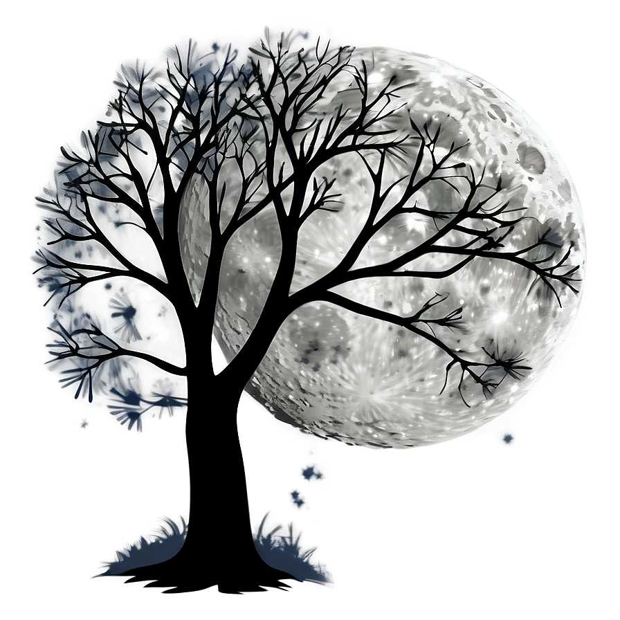 Moonlit Tree Silhouette Png Ahm26 PNG Image