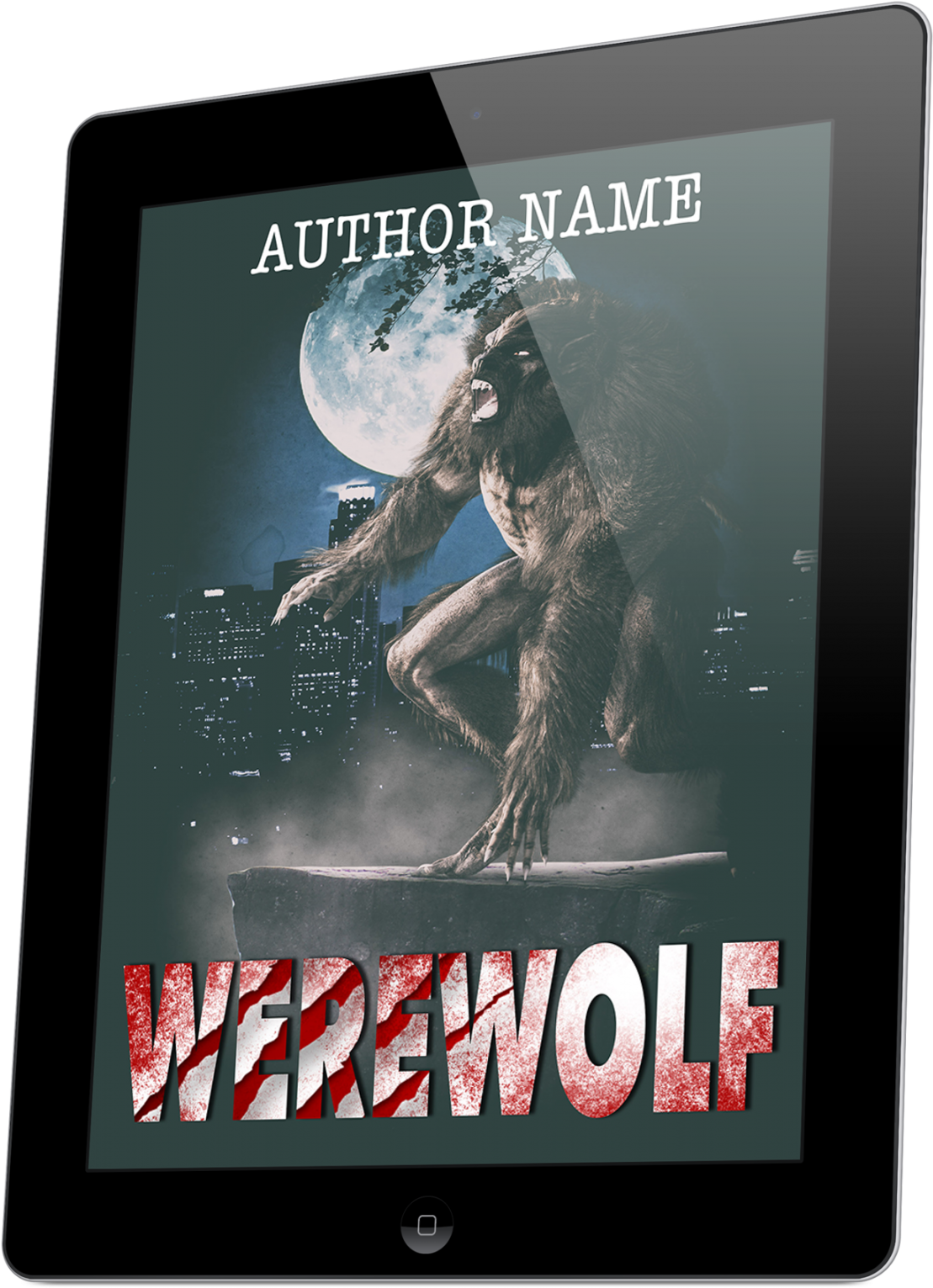 Moonlit Werewolf Cityscape Book Cover PNG Image