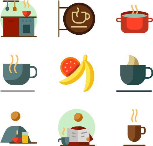 Morning Breakfast Icons Set PNG Image