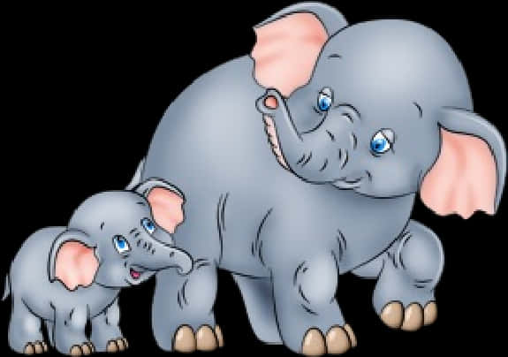 Mother_and_ Baby_ Elephant_ Cartoon PNG Image