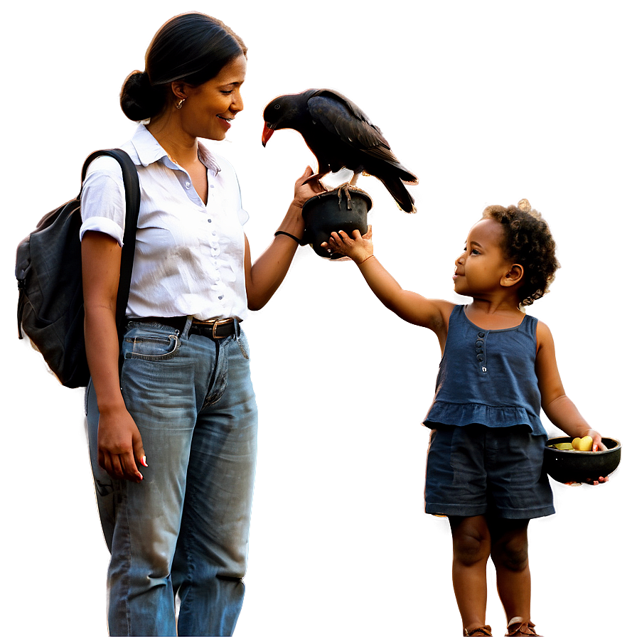 Mother And Child Feeding Birds Png Ole PNG Image