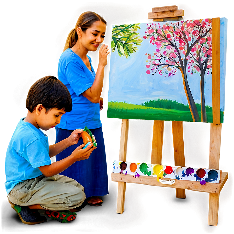 Mother And Kids Painting Png Apn PNG Image