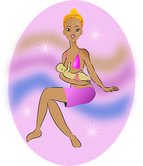 Mother Breastfeeding Baby Cartoon PNG Image