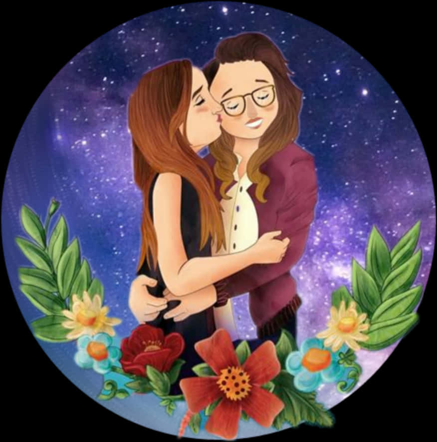 Mother Daughter Love Cosmic Background PNG Image