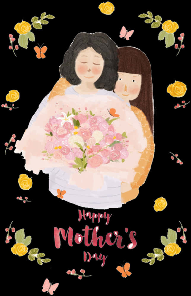 Mothers Day Embracewith Floral Backdrop PNG Image