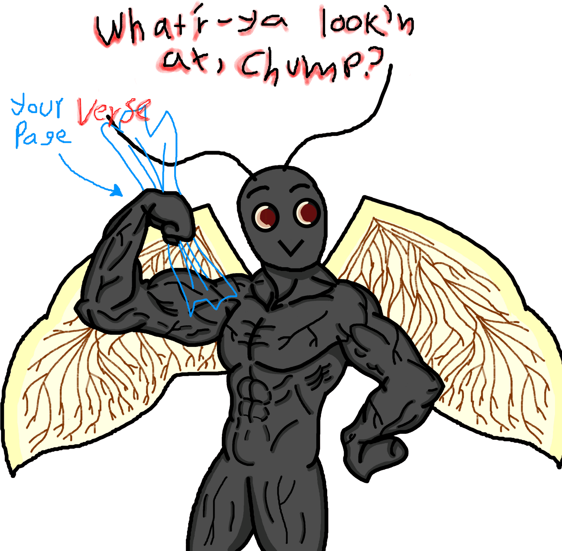 Mothman Flexing Muscles Cartoon PNG Image