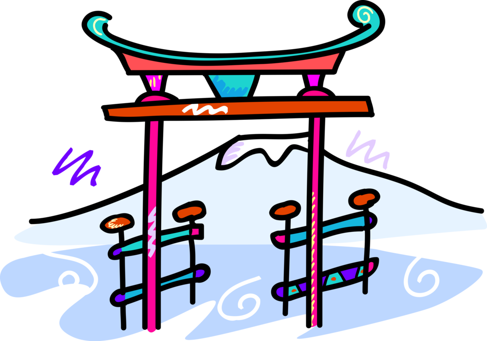 Mount Fuji Torii Gate Illustration PNG Image