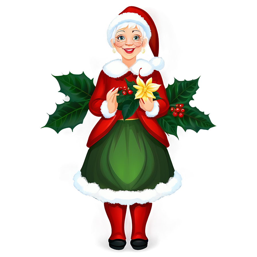 Mrs Claus With A Poinsettia Png Fpq83 PNG Image