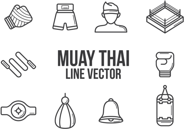 Muay Thai Equipment Icons Set PNG Image