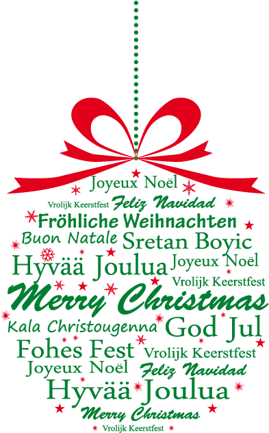 Multilingual Merry Christmas Graphic PNG Image