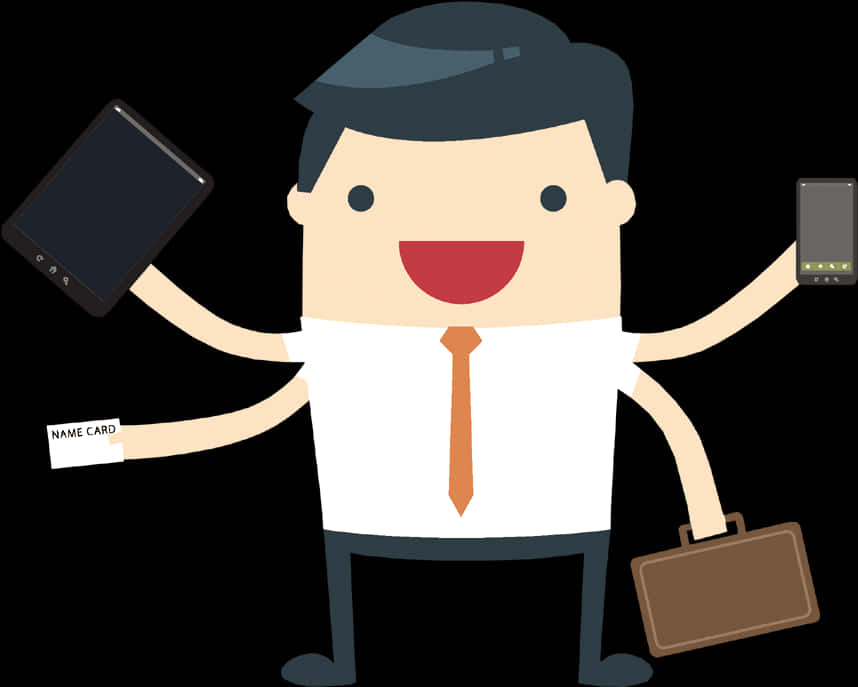 Multitasking Businessman Cartoon PNG Image