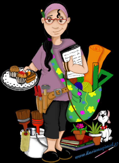 Multitasking Mother Illustration PNG Image