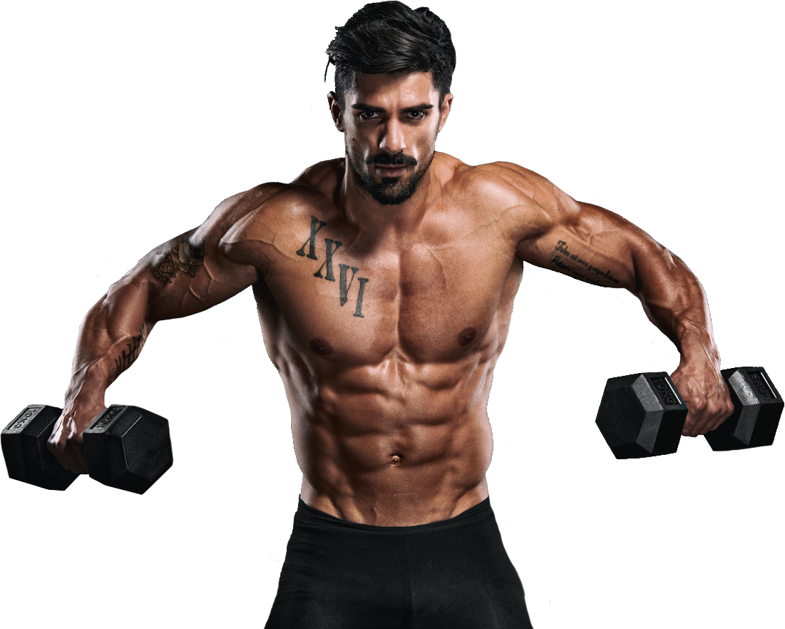 Muscular Man Lifting Dumbbells PNG Image