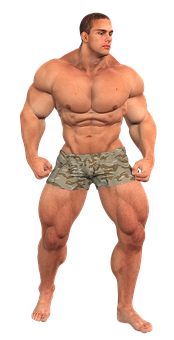 Muscular Man Posing Camouflage Shorts PNG Image