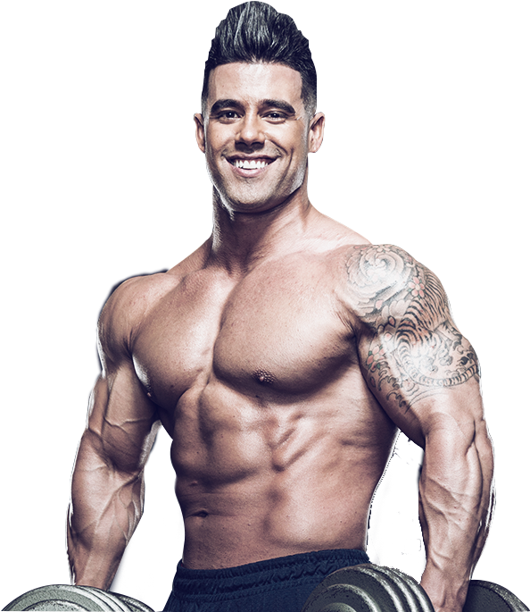 Muscular Man With Tattoo Holding Dumbbells PNG Image