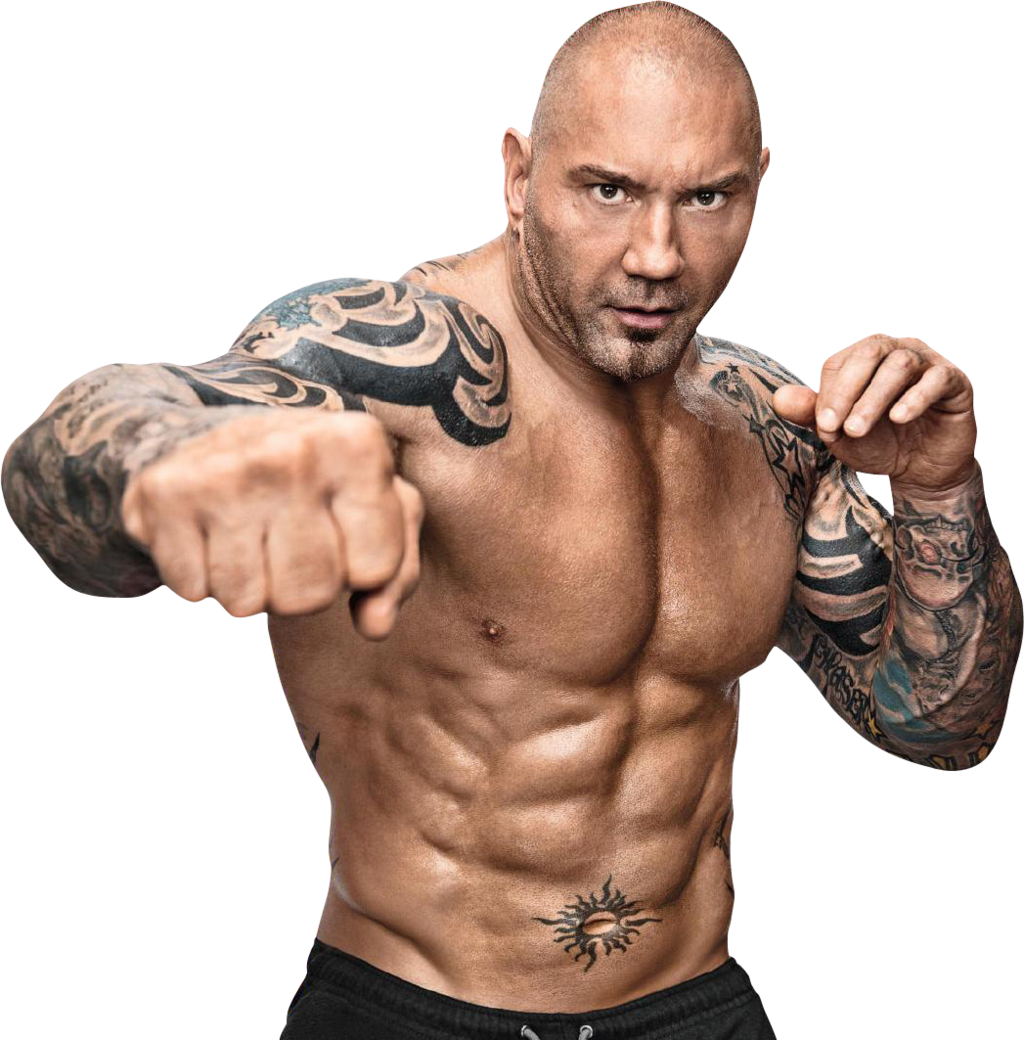 Muscular Tattooed Man Pointing PNG Image