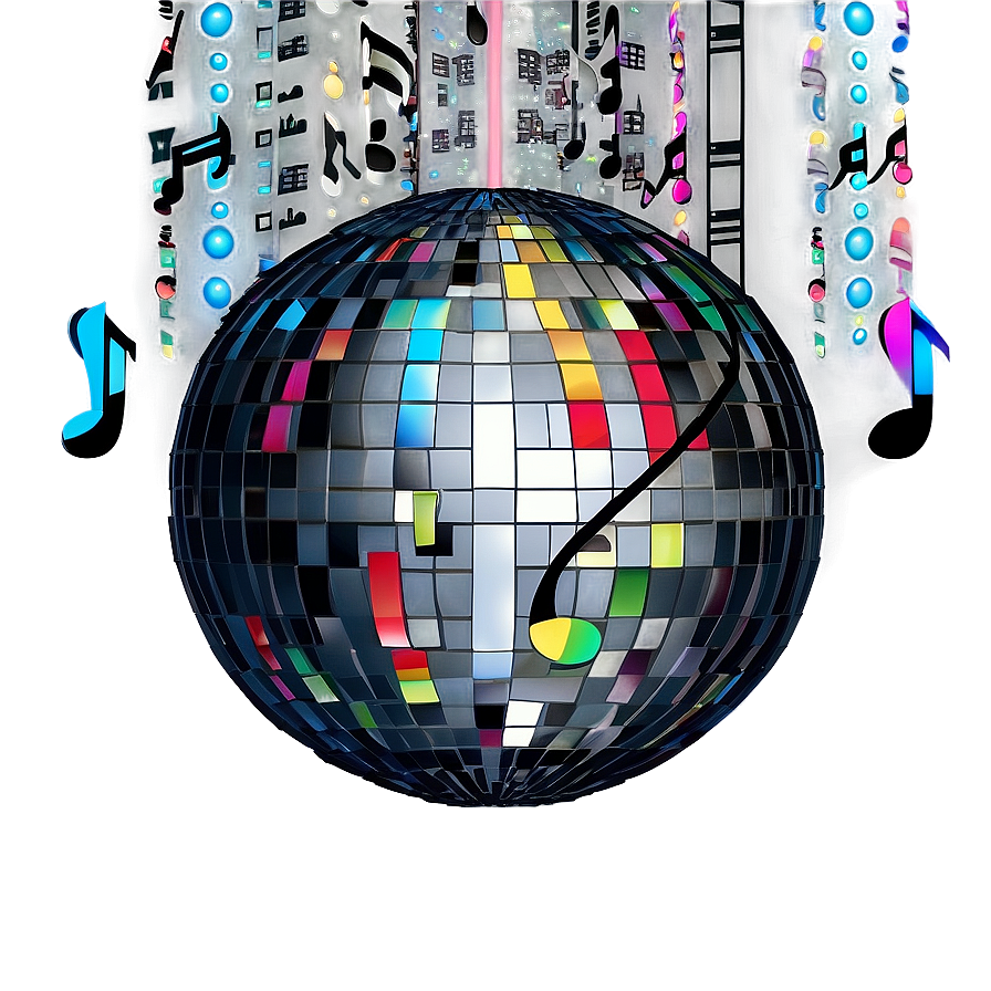 Musical Disco Ball Cityscape PNG Image