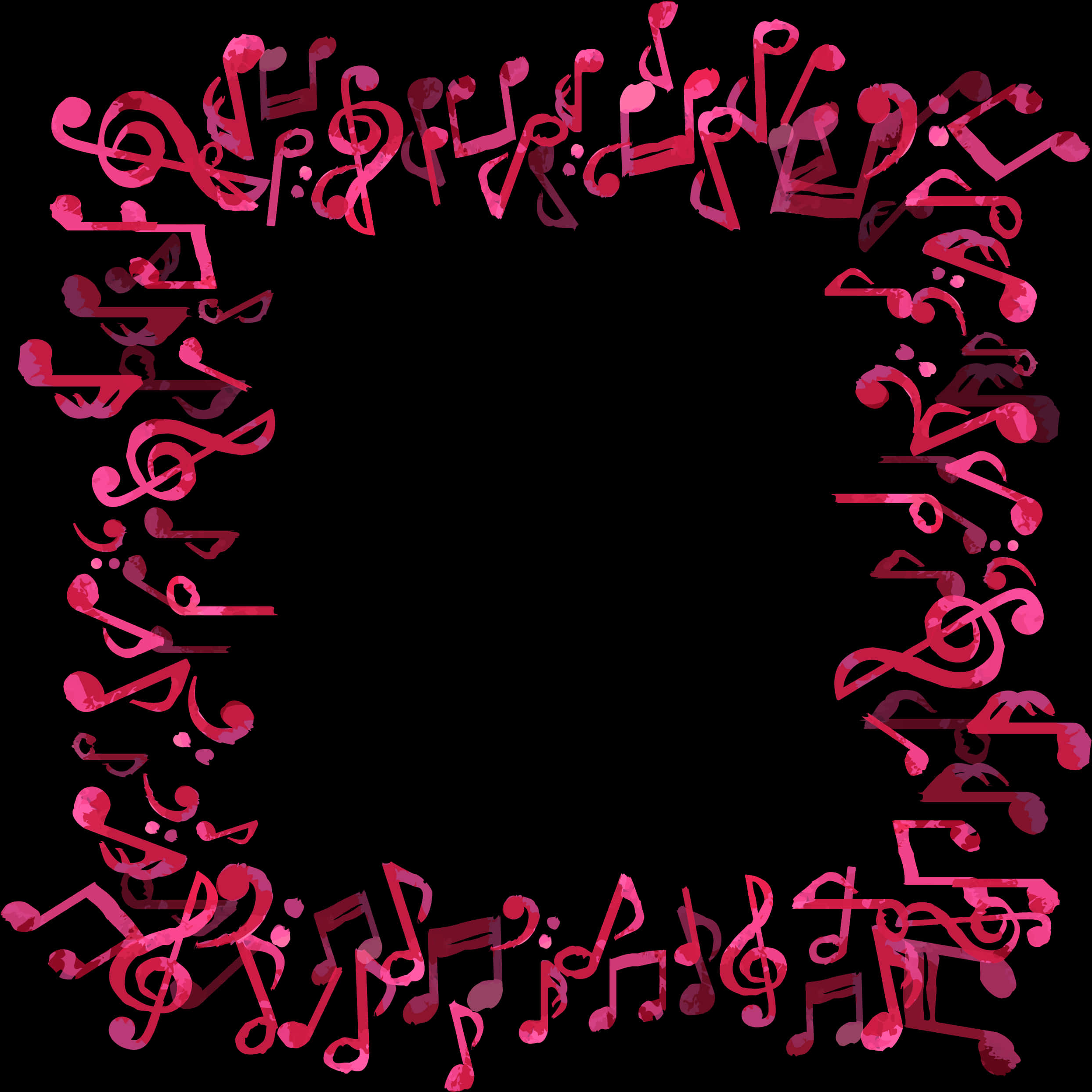 Musical Notes Border Design_ Pink Black Background PNG Image