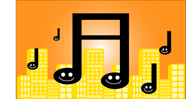 Musical Notes Cityscape Illustration PNG Image