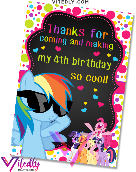 My Little Pony4th Birthday Thank You Card PNG Image