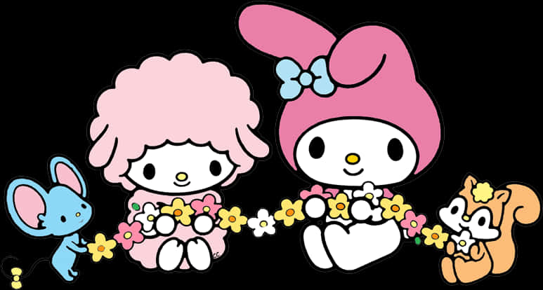 My Melodyand Friends Flower Garland PNG Image