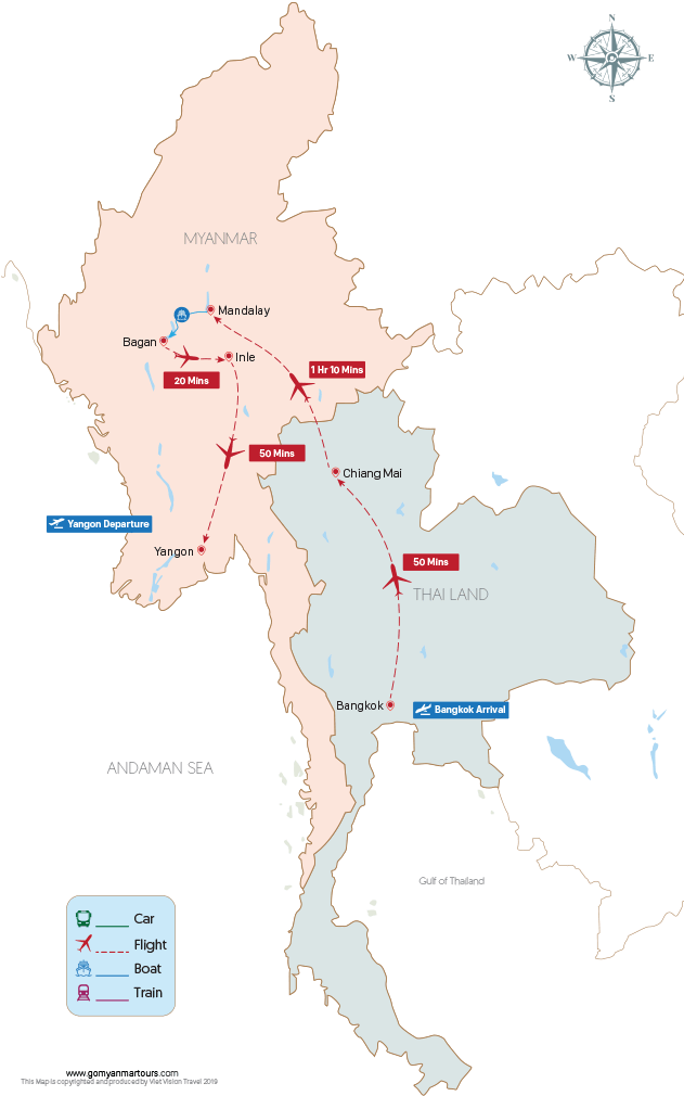 Myanmar Thailand Travel Route Map PNG Image