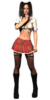 Mysterious Figurein Plaid Skirtand White Top PNG Image