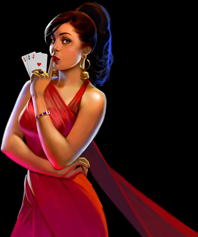 Mysterious Indian Girlwith Cards PNG Image