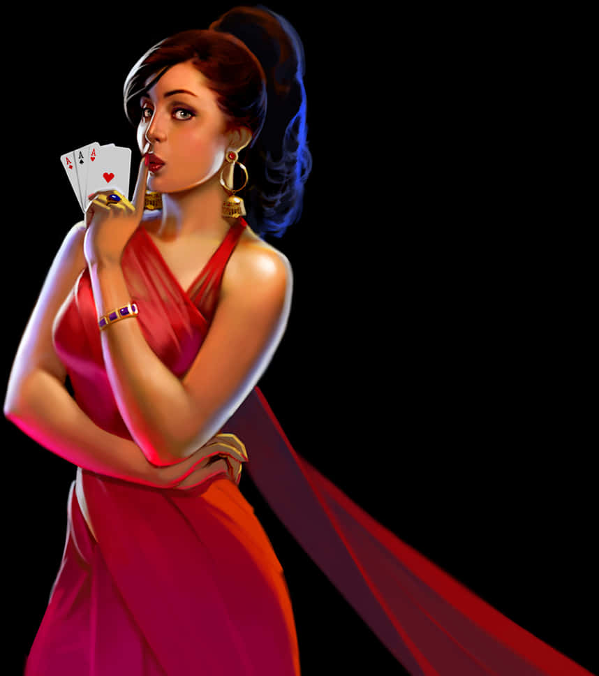 Mysterious Indian Girlwith Cards PNG Image