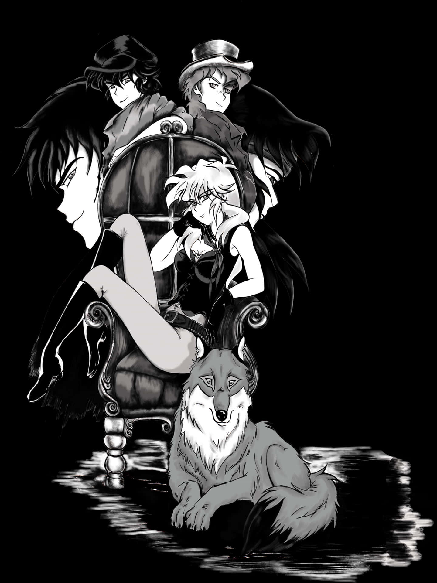 Mysterious_ Manga_ Group_with_ Wolf PNG Image