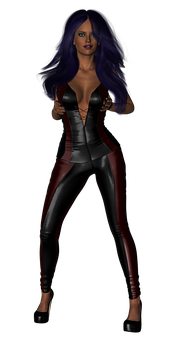 Mysterious Womanin Leather PNG Image