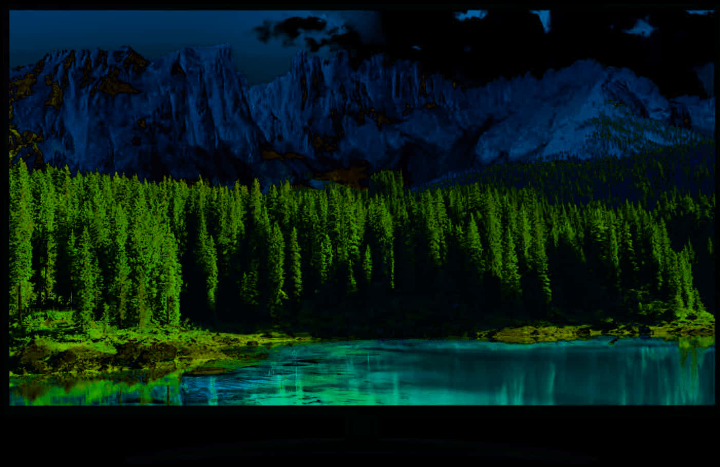 Mystic Mountain Lake Night Scene PNG Image