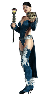 Mystic_ Sorceress_with_ Skull_and_ Staff PNG Image