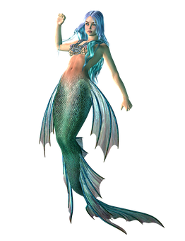 Mystical Blue Mermaid Pose PNG Image