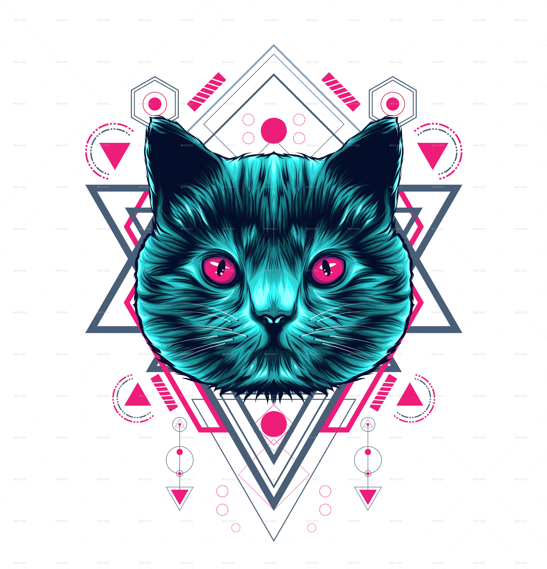 Mystical Cat Sacred Geometry Art PNG Image