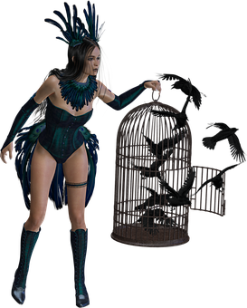 Mystical_ Crow_ Guardian_and_ Cage PNG Image