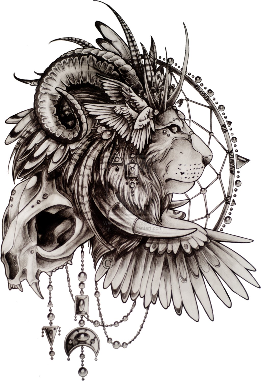 Mystical Lion Tattoo Design PNG Image