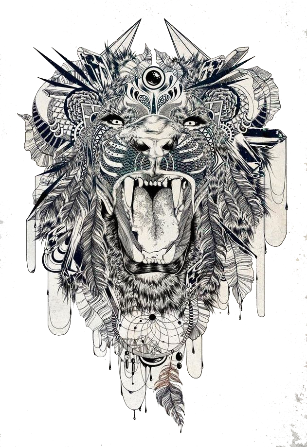 Mystical Lion Tattoo Design PNG Image