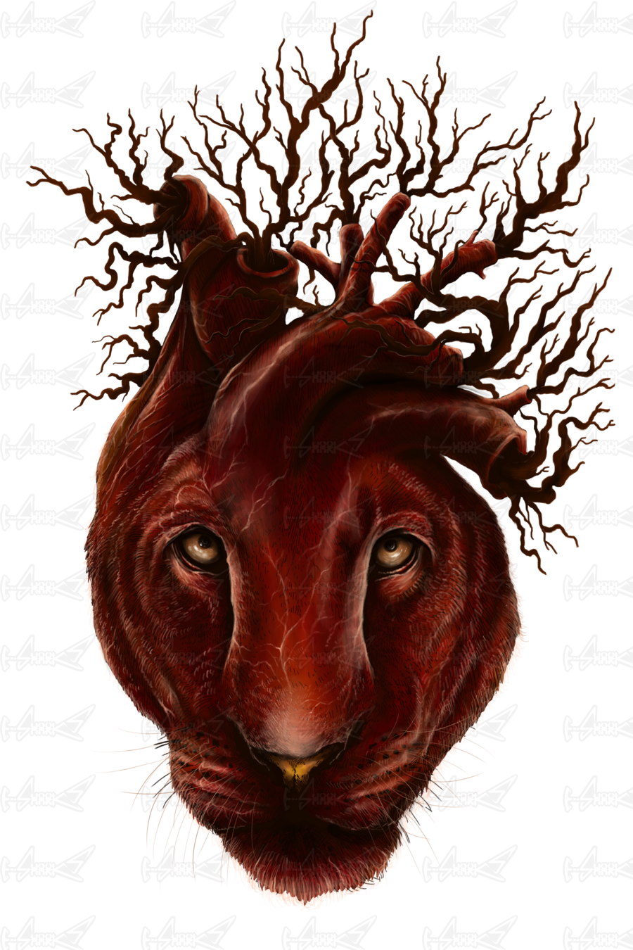 Mystical Lioness Tree Art PNG Image