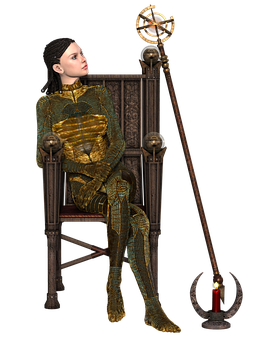 Mystical Throneand Staff Girl PNG Image