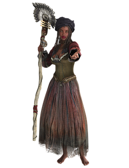 Mystical Womanwith Staff PNG Image