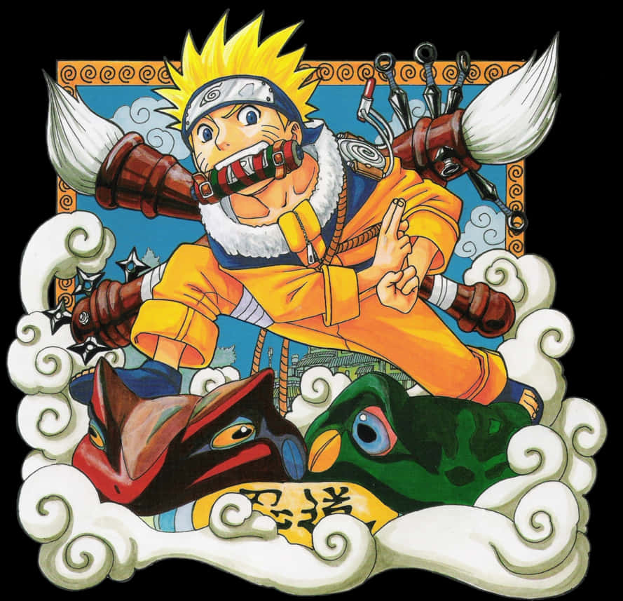 Naruto Uzumaki Kunaiand Frogs PNG Image