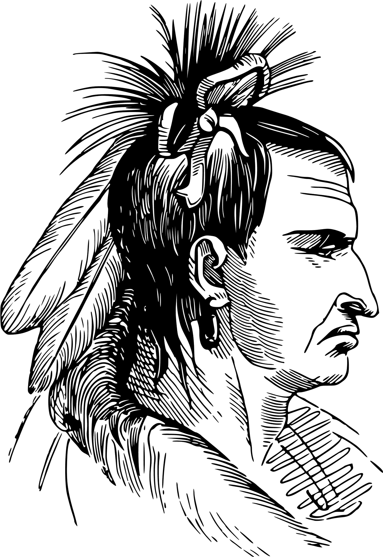 Native American Profile Sketch PNG Image