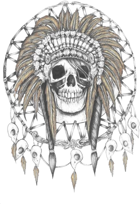 Native American Skull Tattoo Design PNG Image