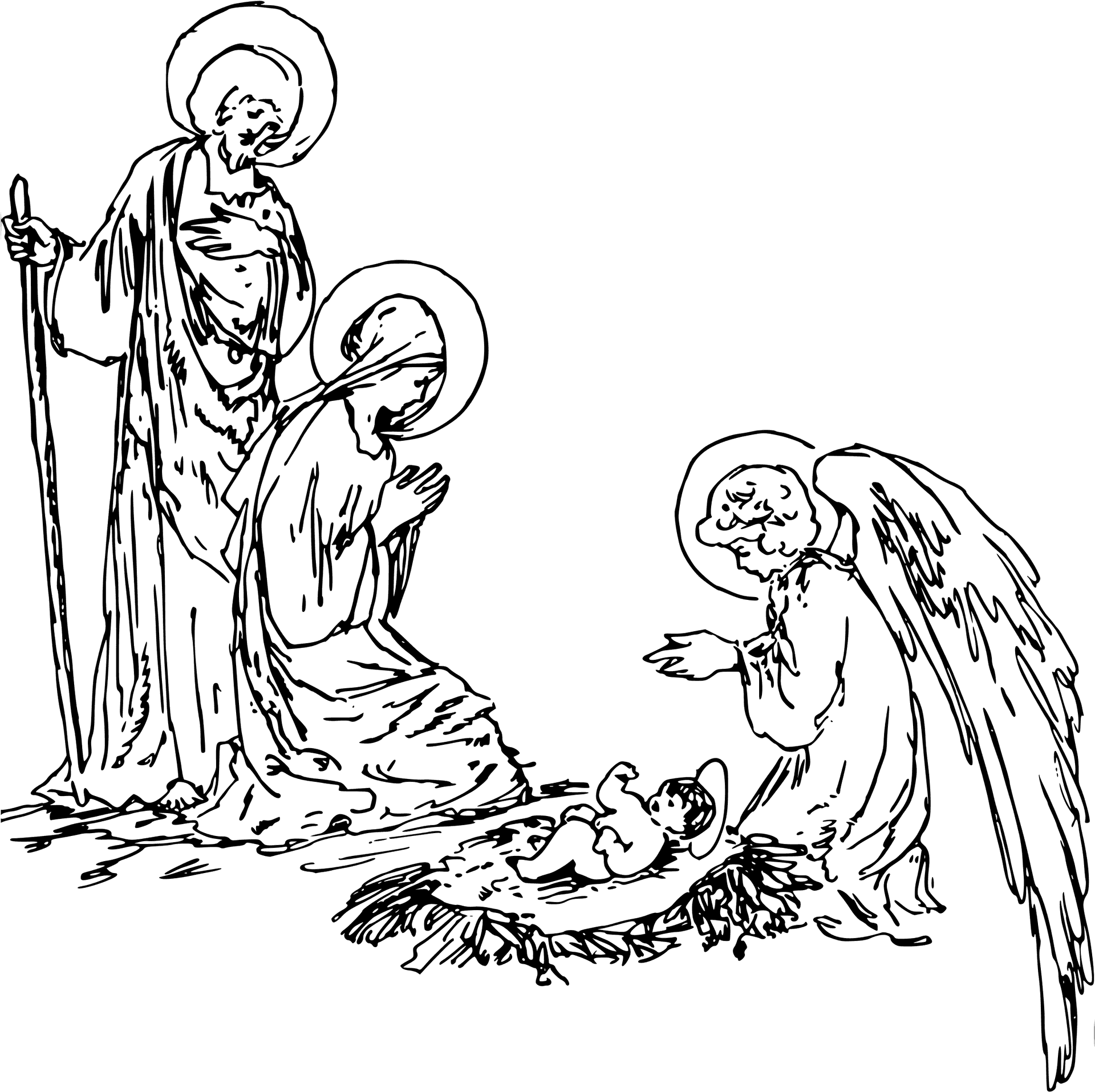 Nativity_ Scene_with_ Holy_ Family_and_ Angel PNG Image