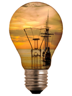 Nautical Sunset Lightbulb Illusion PNG Image